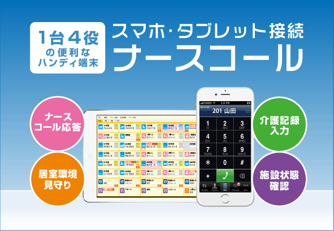 ナースコールのスマホ タブレット接続連携 1台4役